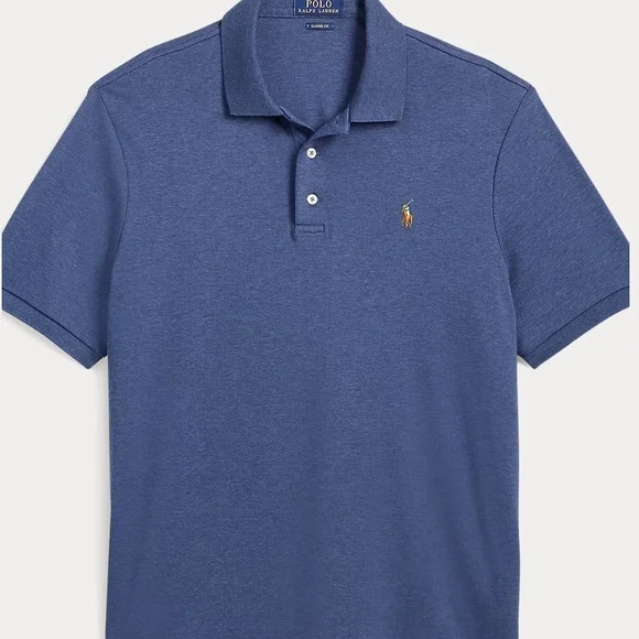 Polo Ralph Lauren Custom Slim-fit cotton piqué Heather Blue Men polo shirt Sz M
